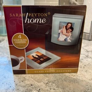 Sarah Peyton photo glass coasters with holder. Never been used!